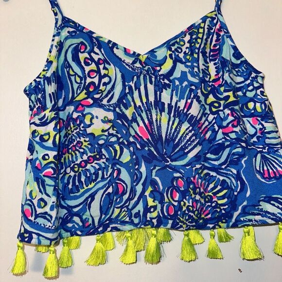 Lilly Pulitzer Ramona Crop Tassel Top Blue Ceviche Pattern Women’s Size 0 EUC - Picture 3 of 9